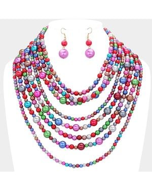 Fashnzfab Pearl Strand Bib Necklace - Red