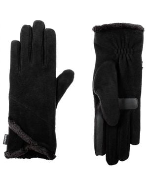 Isotoner Smartdri Fleece Gloves With Overlap Wrist - Black