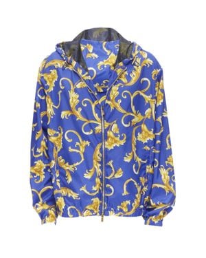 Versace Barocco Istante Print Nylon Windbreaker Jacket - Blue