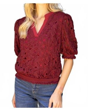 Voya Elastic Band Detailed Floral Crochet Top - Red