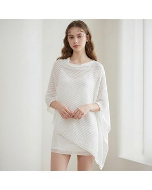 TRUEDAMES Lightweight Asymmetrical Loose Knit Poncho - White