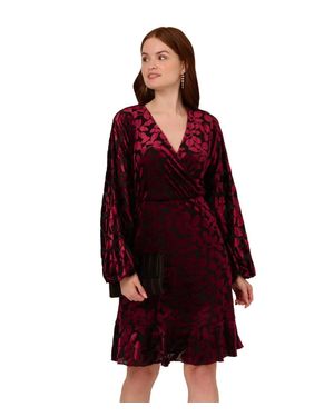 Adrianna Papell Velvet Burnout Mini Dress Burgundy V-Neck Gbo3040 - Red