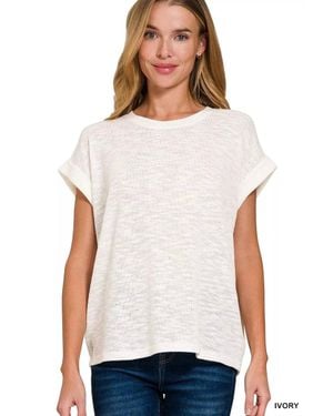 TRUEDAMES Hacci Slub Rolled Up Sleeve Tee - White