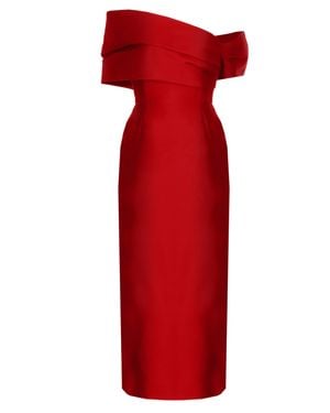 Solace London Mirla Midaxi Dress With Off-Shoulder Design And Rear Vent - Red