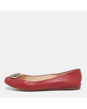 Carolina Herrera Leather Logo Ballet Flats - Red