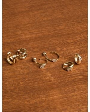 Lucky Brand Crystal And Plain Hoop Earring Set - Brown