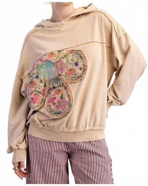 Easel Flower Patch Washed Terry Pullover Hoodie - Multicolor