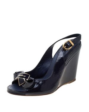 Baldinini Leather Bow Wedge Ankle Strap Sandals - Blue