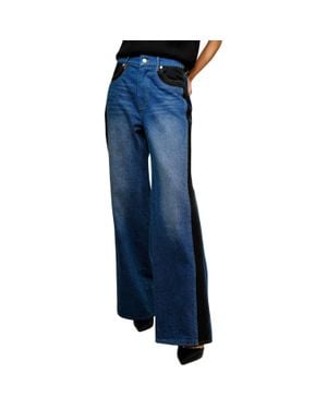 Blue B Western Two Tone Panel Wide Leg Jeans - Blue