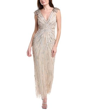 Adrianna Papell Short Sleeve Embellished Maxi Dress - Gray
