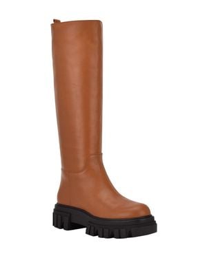Marc Fisher Ltd Malena Boots Natural Leather Pull On Platform Jobb762 - Brown