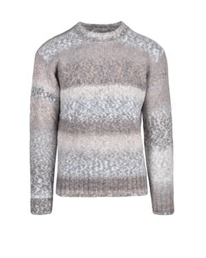 Kangra Light Crew Neck Sweater With Horizontal Gradient Stripes - Gray