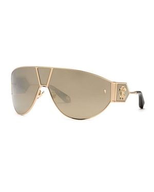 Roberto Cavalli Sunglasses Shield Full Rim, Shiny Rose Frame And Golden Lens Src093300G - White