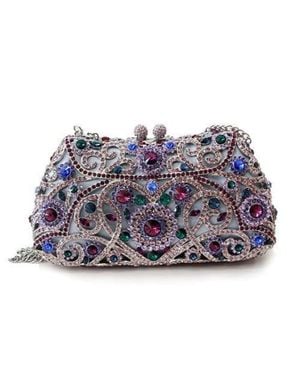 Fashnzfab Imitation Rhodium Metal Clutch With Top Grade Crystal - Blue