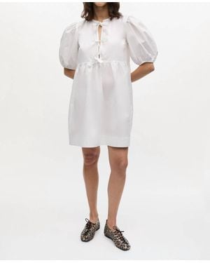 Ganni Cotton Poplin Tie String Mini Dress - White