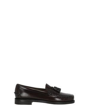 Sebago Dark Burgundy Glossy Patent Leather Tassel Loafers - Black
