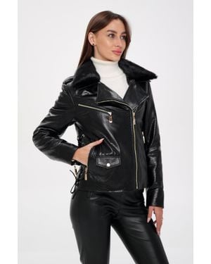 Alaska® Outerwear Genuine Mink Fur Embossed Leather Jacket - Black