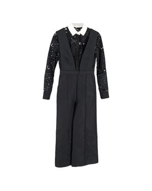 Self-Portrait Botanical Crest Jacquard Jumpsuit - Black