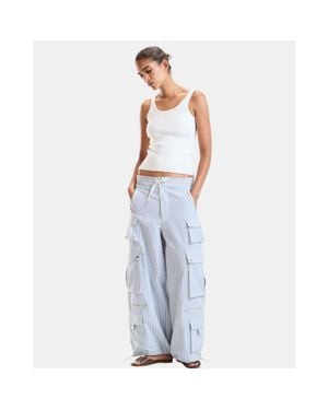 Cynthia Rowley Seersucker Madras Cargo Pants - Blue