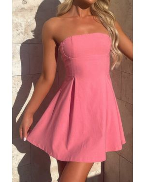TRUEDAMES Off Shoulder Open Back Knot Pleated Mini Dress - Pink
