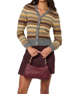 Astr August Striped V-Neck Cardigan - Red