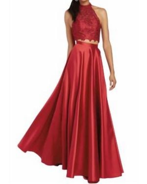 Alyce Paris 2 Piece Mikado-Lace Dress - Red