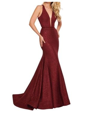Rachel Allan Crinkled Foil Jersey Mermaid Gown - Red