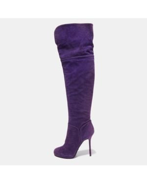 Sergio Rossi Suede Zip Detail Knee Length Boots - Purple