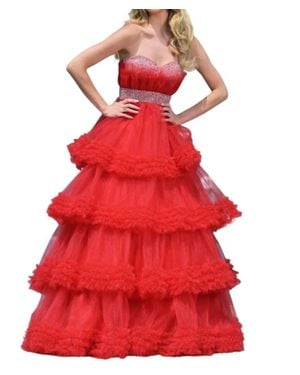 Colors Dress Beaded Ruffle Tulled Dress - Red