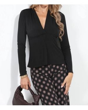 Veronica M Long Sleeve Vee Neck Top - Black