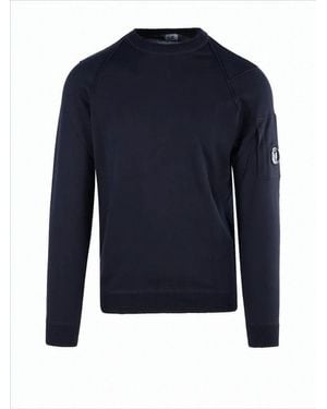 C.P. Company Classic Crew Neck Sweater With Distinctive Patch Detail - Blue