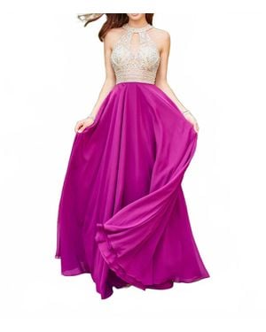 Clarisse Illusion Halter A-Line Evening Gown - Purple