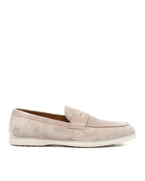 JOHN HARRISON Suede Penny Strap Loafers - Natural