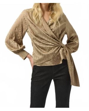 Joseph Ribkoff Jacquard Satin Animal Print Wrap Top - Natural