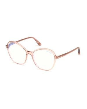 Tom Ford Eyeglasses Cat Eye Full Rim, Shiny Frame And Clear Light Block Lens Ft5577-B001 - Metallic