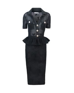Self-Portrait Bow Crochet Midi Dress - Black