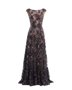 Saiid Kobeisy Embroidered Tulle Long Dress - Black