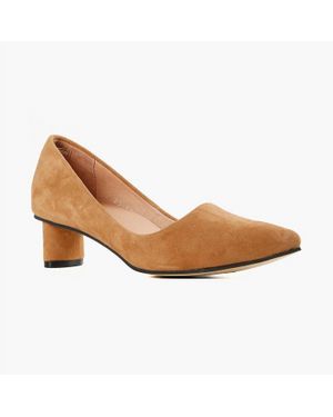 All Black Oval Kitten Pump - Brown