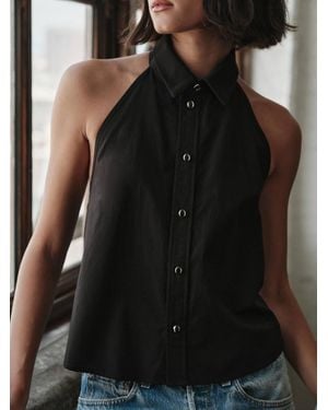 CISSA Collared Neck Halter Neck Vest Top - Black