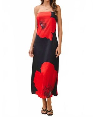 TCEC Floral Print Strapless Dress - Red
