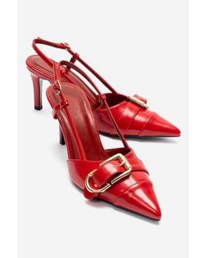 Prologue Shoes Noen Buckle Pointed Toe Stiletto Pump - Red