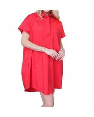 Karlie Poplin Collar Dress - Red