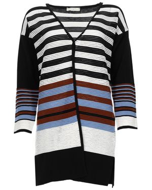 Beatrice B. V-Neck Cardigan With Striped Design And Relaxed Fit - Black