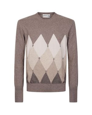 Ballantyne Argyle Cashmere Crewneck Sweater - Gray