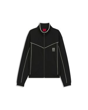 HUGO Cotton-Blend Jacket With Embroidered Logo Artwork - Black