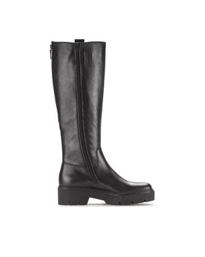 Gabor Tall Polished Side Zipper Leather Ankle Boots - Black