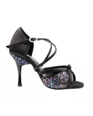 Portdance Pro Glittery Open Toe Ballroom Shoe - Black