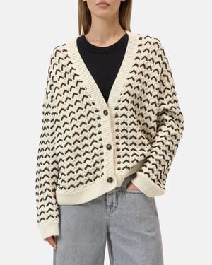 Closed V-Neck Crochet Cardigan - Gray