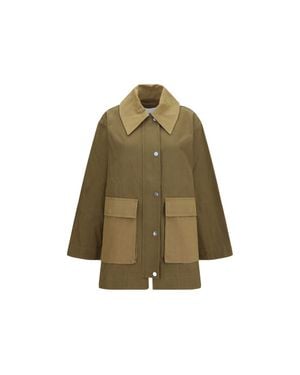 Ganni Cotton Full-Length Jacket - Green
