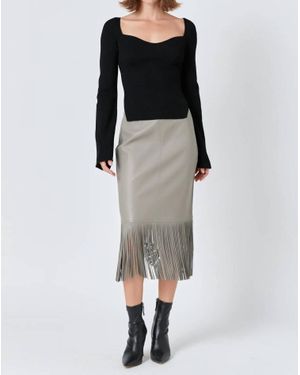 Endless Rose Fringe Faux Leather Midi Skirt - Natural